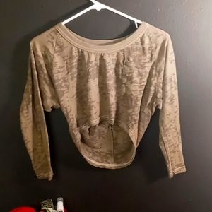 A Cute Military Green Crop Top with Long Sleeves